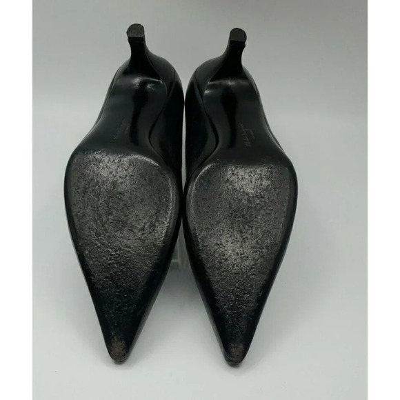 SALVATORE FERRAGAMO Black Leather Croc Point Toe Pumps Womens Kitten Heel 10B - Picture 11 of 12